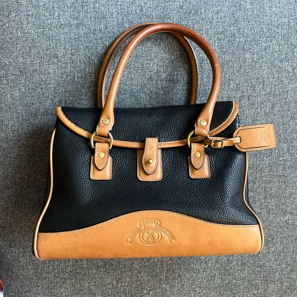 Ghurka Black and Tan Tote with Structured Design
